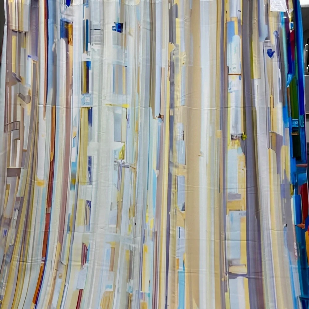 DejaBlueStudios Stained Glass Stripes Shower Curtain 70x93” Blue Yellow XLong